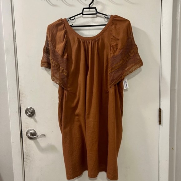 Old Navy Womens Brown Scoop Neck Short Draped Sleeve V Back Midi Dress Sz XXL - Picture 4 of 11